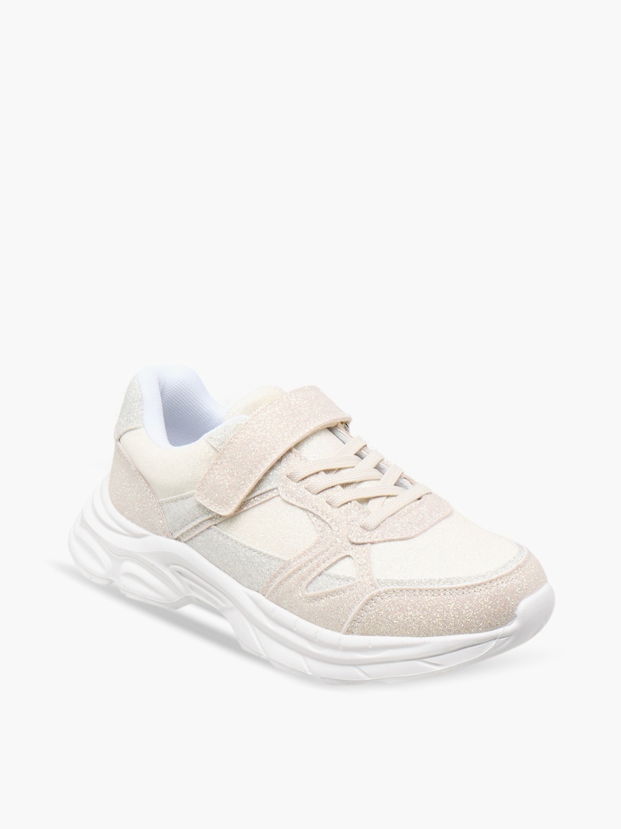 Girls Panelled Sneakers with Hook and Loop Closure