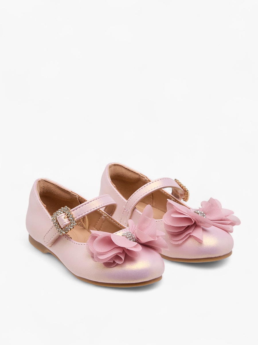 Bow Accent Ballerina Shoes with Hook and Loop Closure