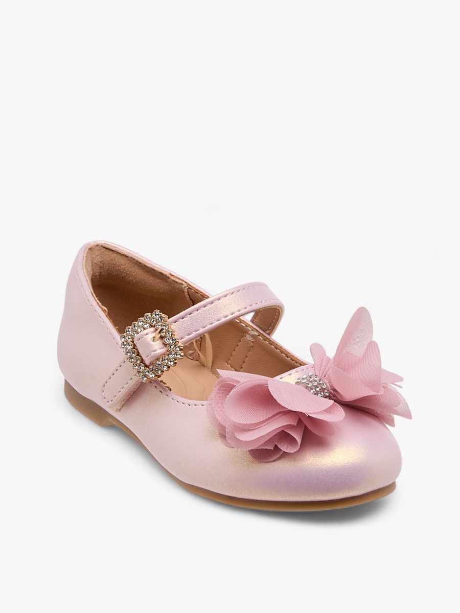 Bow Accent Ballerina Shoes with Hook and Loop Closure