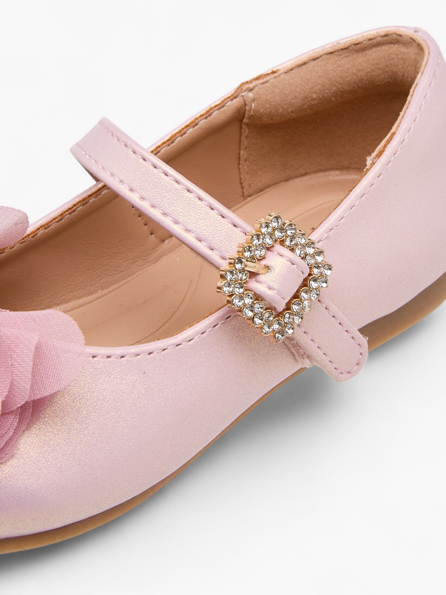 Bow Accent Ballerina Shoes with Hook and Loop Closure
