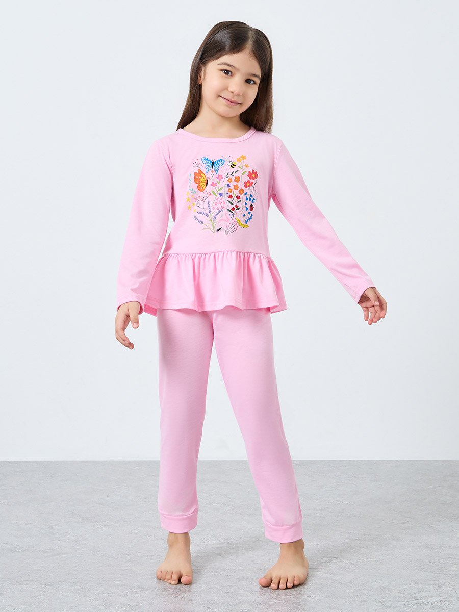 Pink Graphic Print Long Sleeve Top and Pyjama Set
