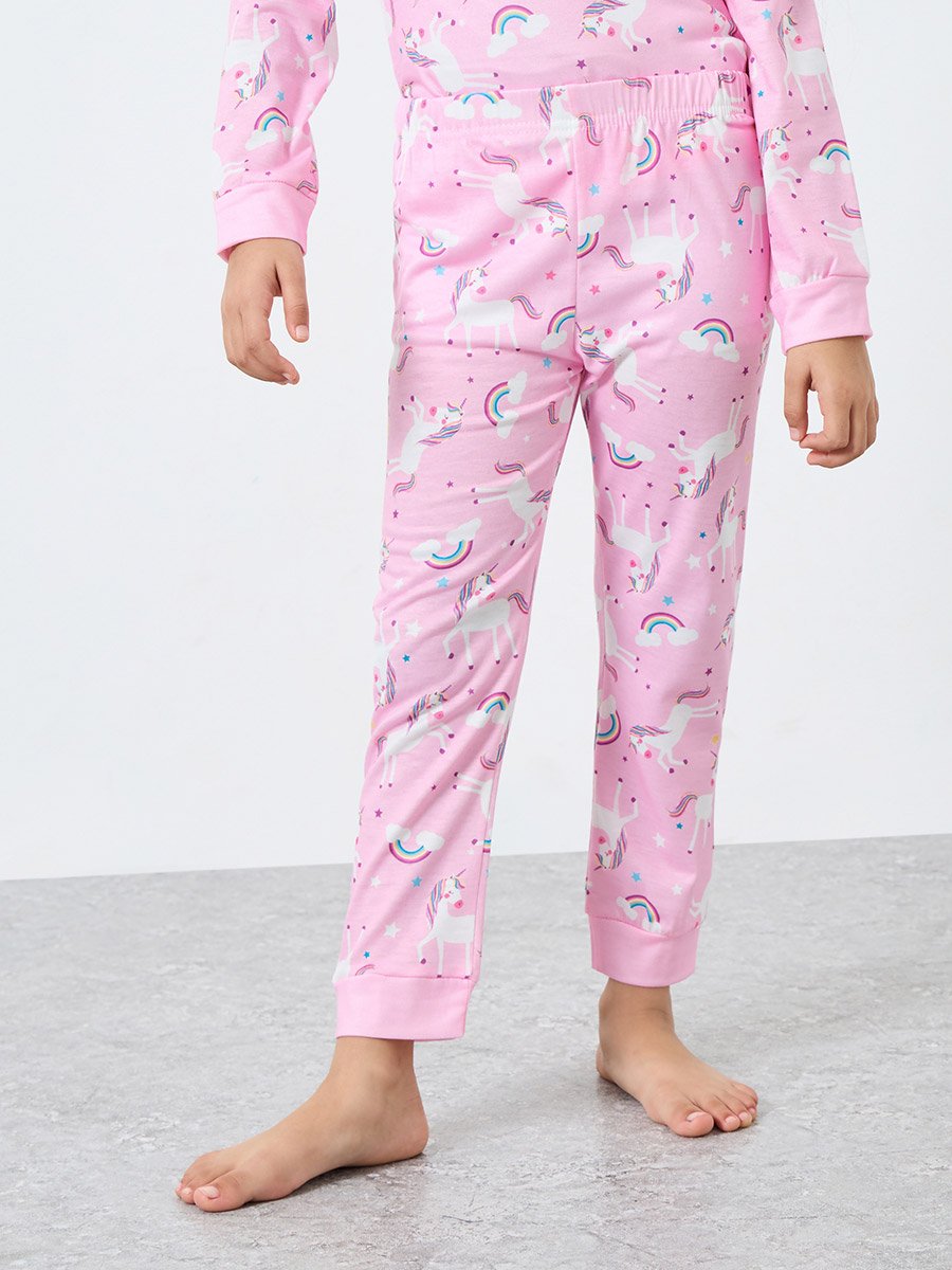 Light Pink Unicorn Printed Long Sleeve Top and Pyjama Set