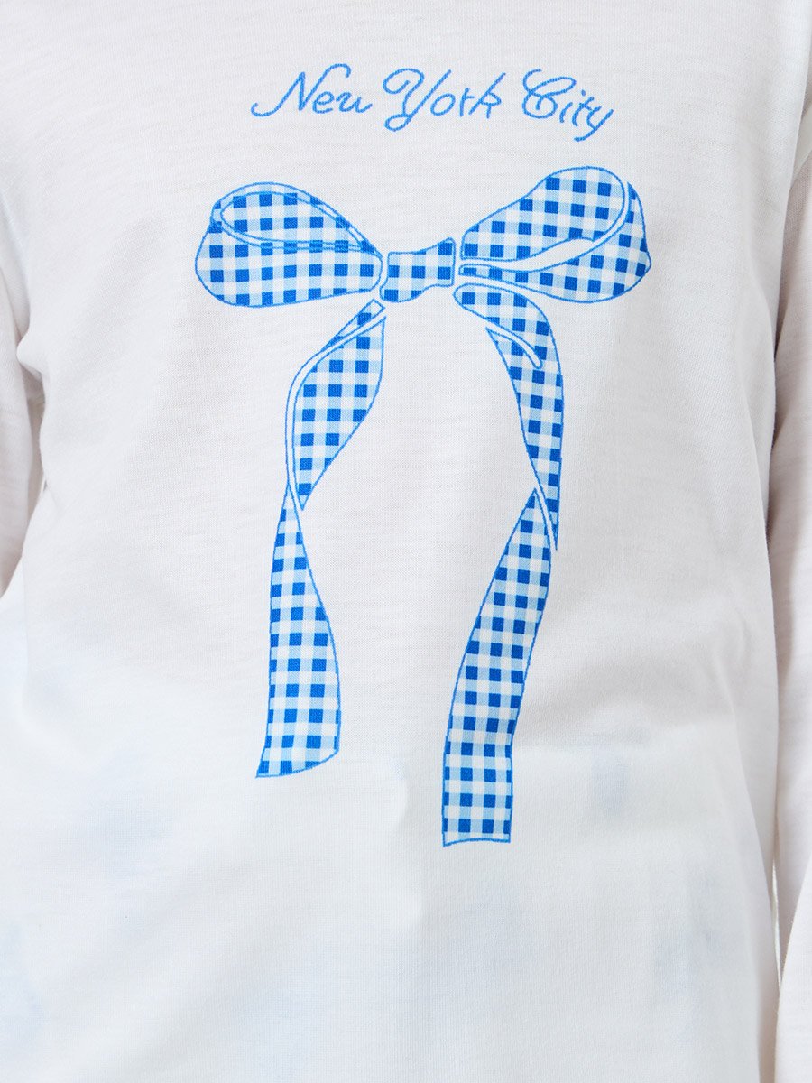 Off White Bow Print Long Sleeve Top and Pyjama Set