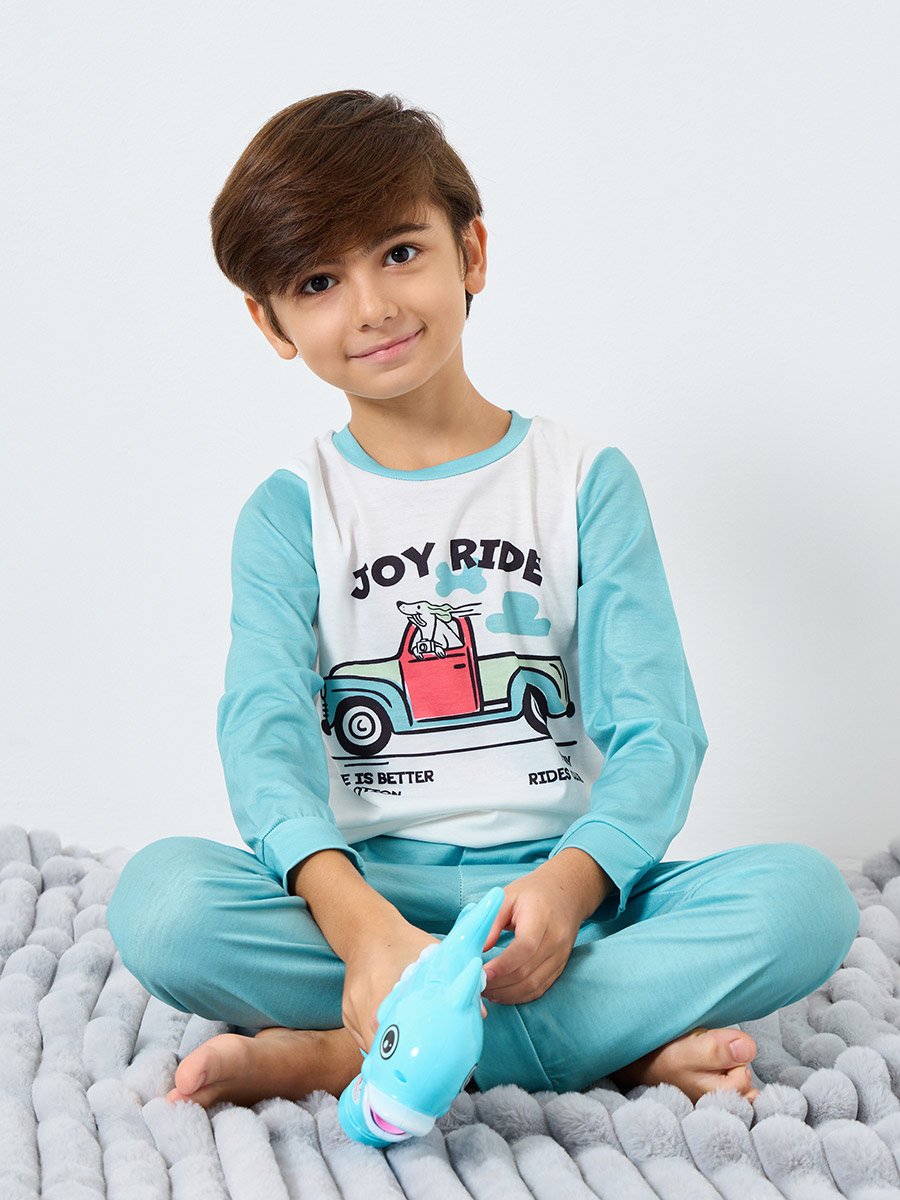 Green Graphic Print Long Sleeve T-Shirt and Pyjama Set