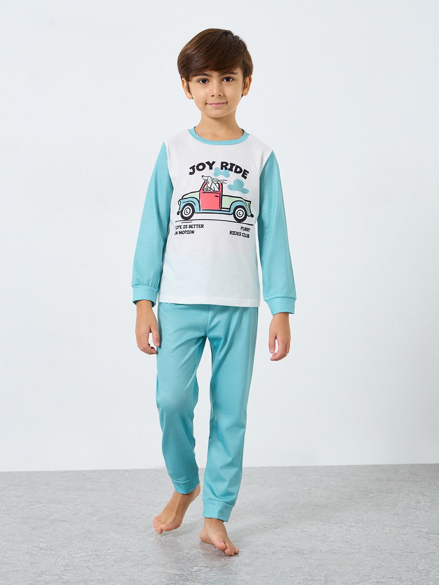 Green Graphic Print Long Sleeve T-Shirt and Pyjama Set