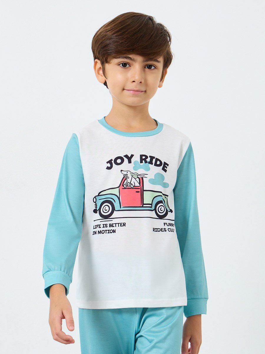 Green Graphic Print Long Sleeve T-Shirt and Pyjama Set