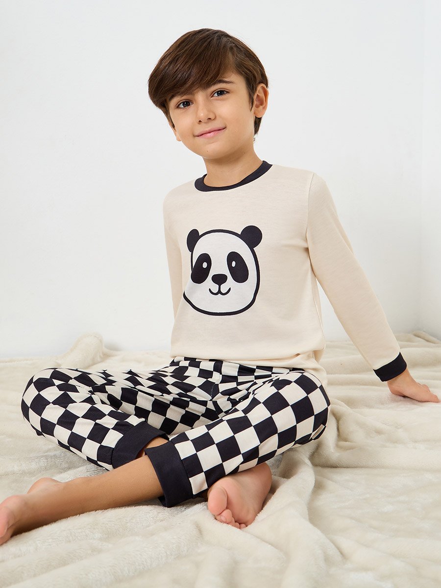 Panda Printed Long Sleeve T-Shirt and Pyjama Set