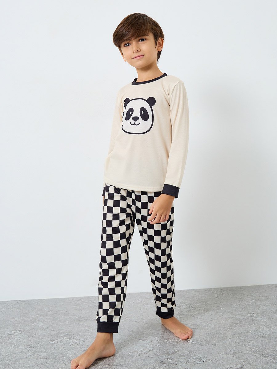 Panda Printed Long Sleeve T-Shirt and Pyjama Set