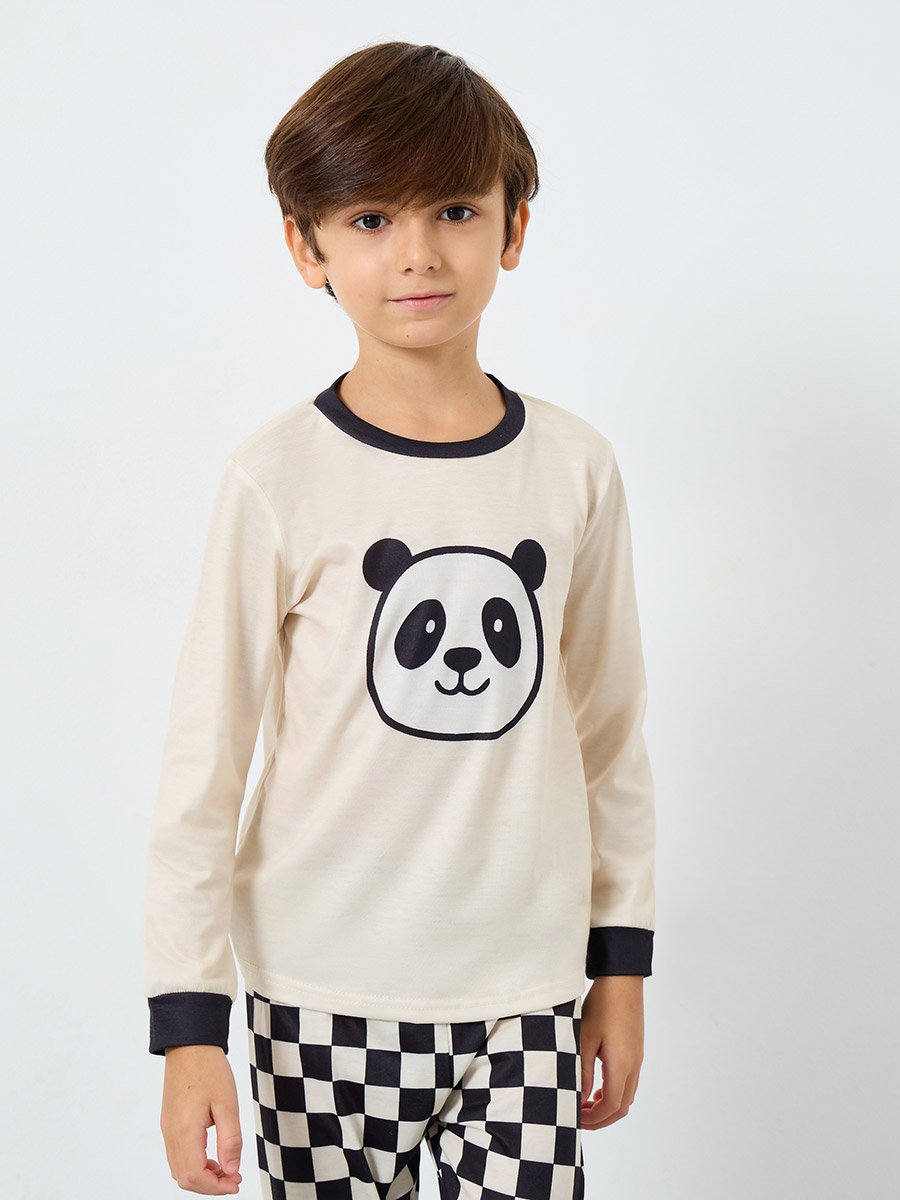Panda Printed Long Sleeve T-Shirt and Pyjama Set
