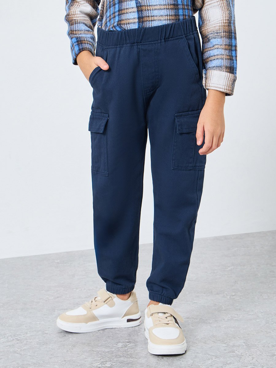 Boys Navy Solid Cargo Joggers