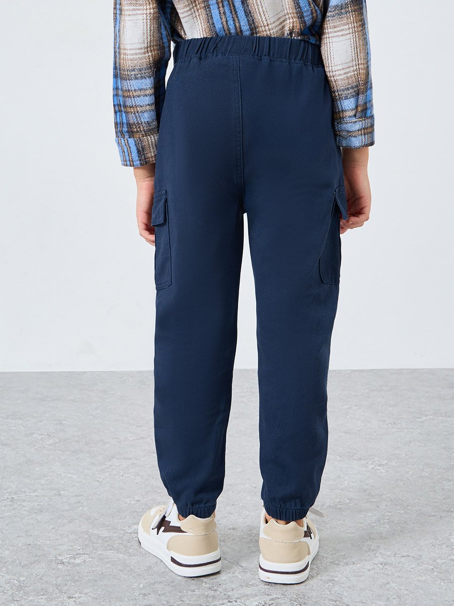 Boys Navy Solid Cargo Joggers
