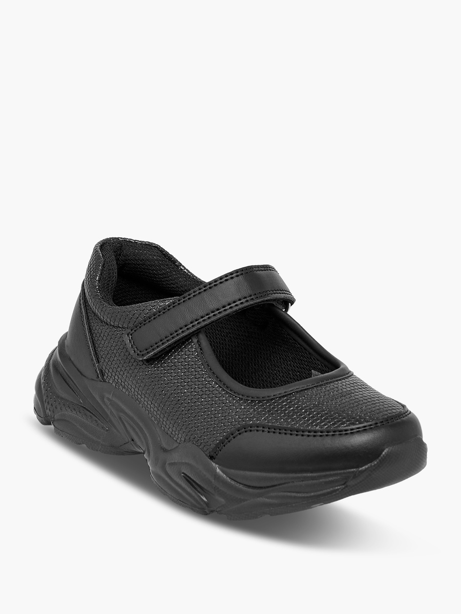 Textured Mary Jane School Shoes with Hook and Loop Closure
