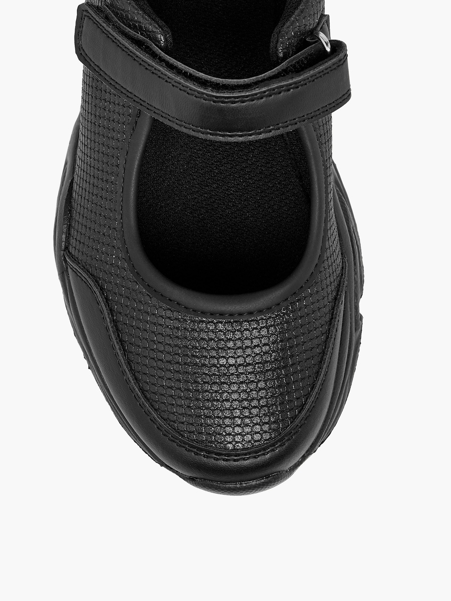 Textured Mary Jane School Shoes with Hook and Loop Closure