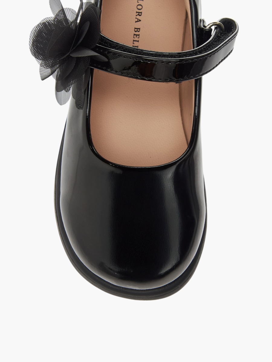 Flower Applique School Shoes with Hook and Loop Closure