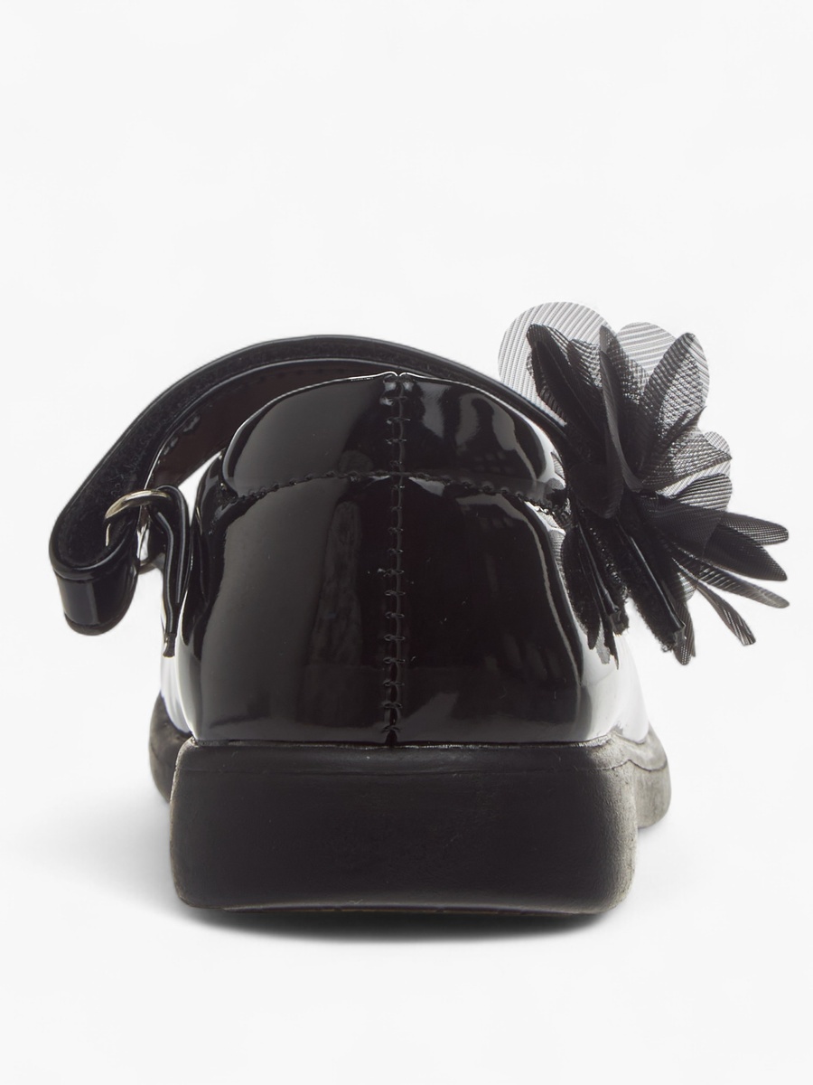 Flower Applique School Shoes with Hook and Loop Closure