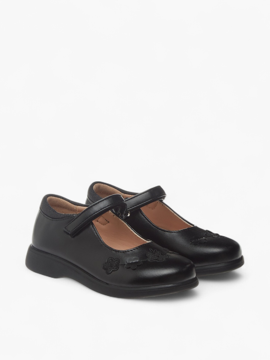 Embroidered School Shoes with Hook and Loop Closure