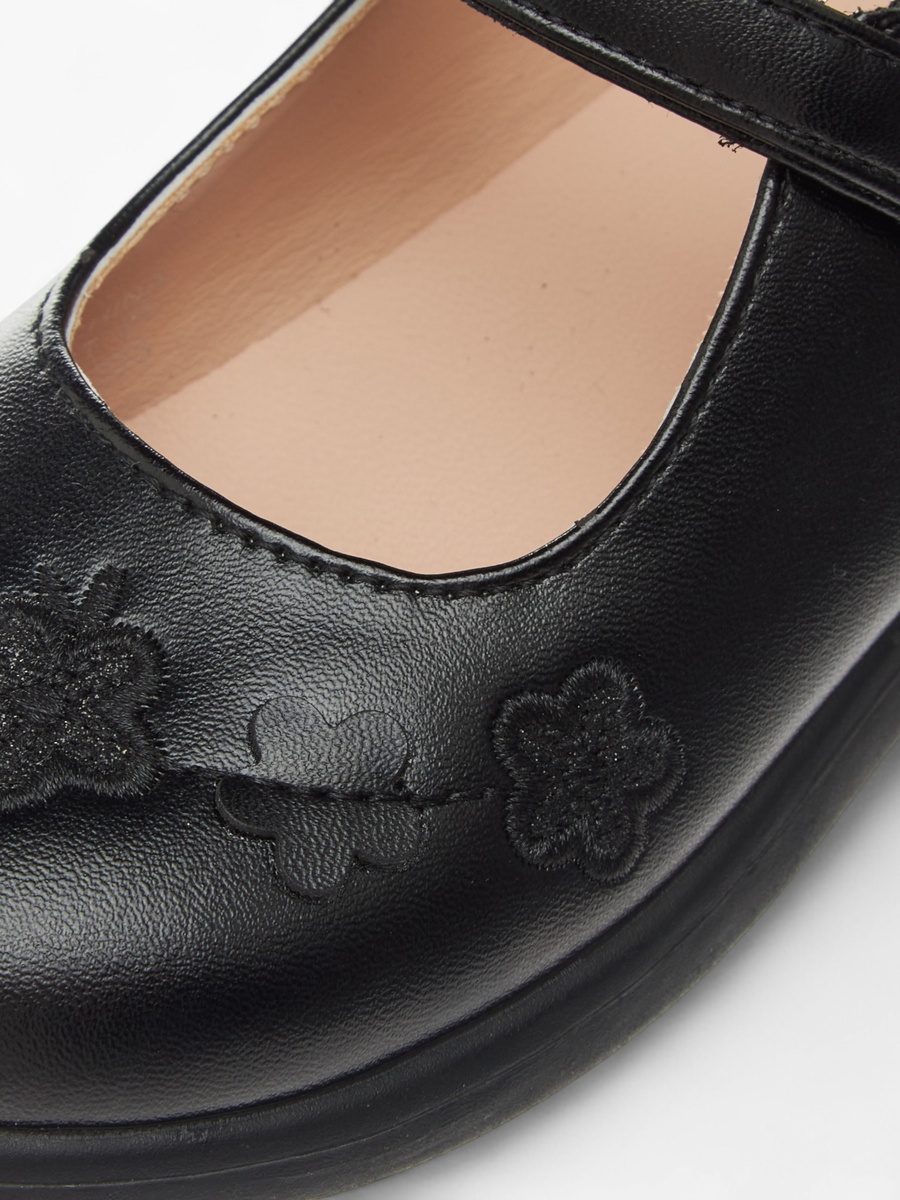 Embroidered School Shoes with Hook and Loop Closure