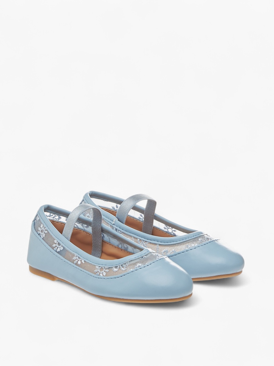 Embroidered Ballerina Shoes with Elasticated Strap