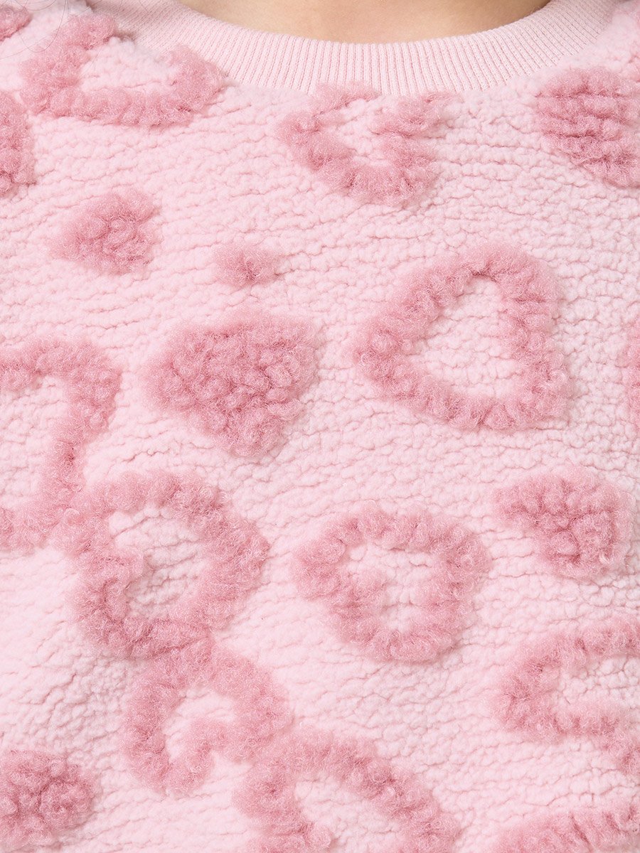 Girls Pink Heart Pattern Fleece Sweatshirt