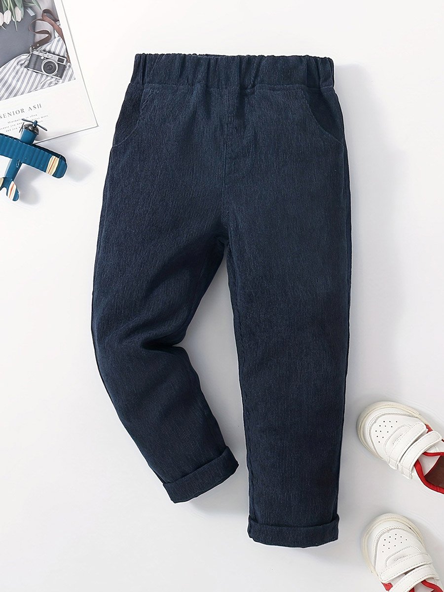 Boys Navy Solid Corduroy Pants
