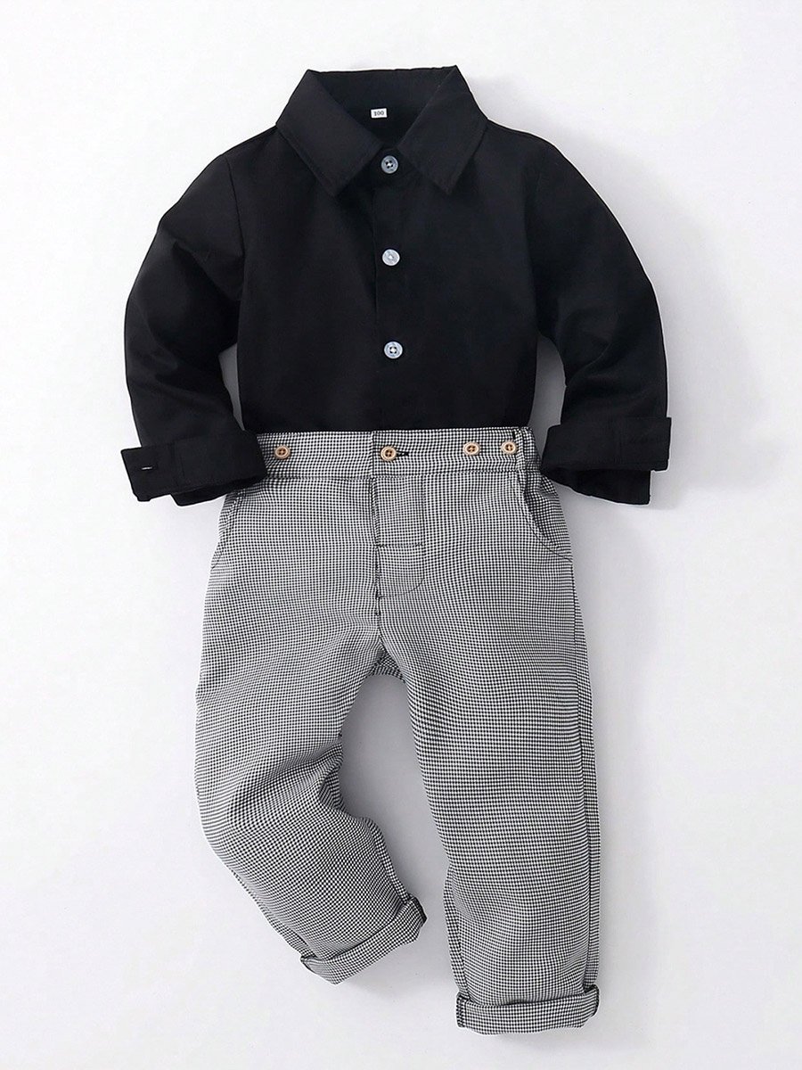 Boys Solid Shirt and Houndstooth Pants Set