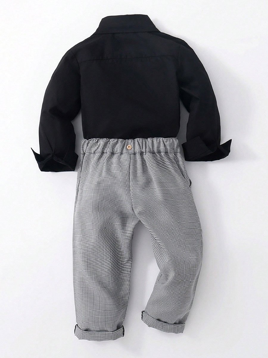 Boys Solid Shirt and Houndstooth Pants Set