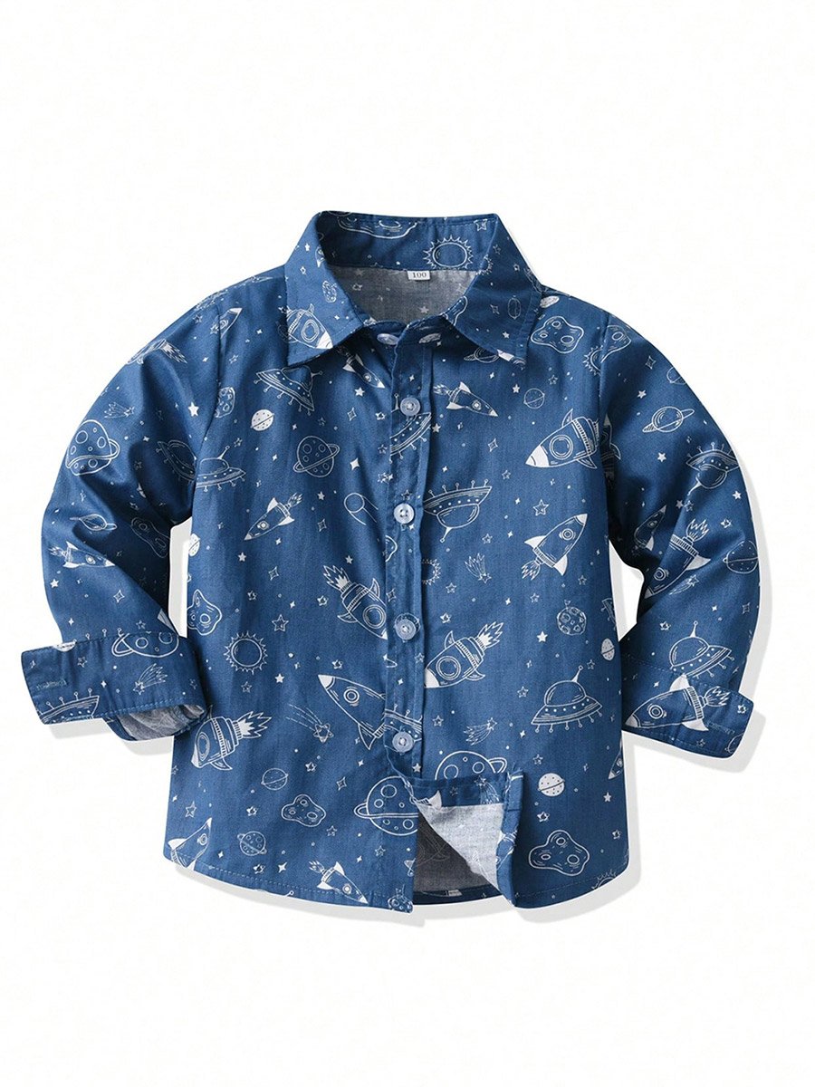Kids Blue Space Print Long Sleeve Shirt