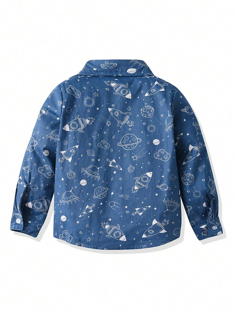 Kids Blue Space Print Long Sleeve Shirt