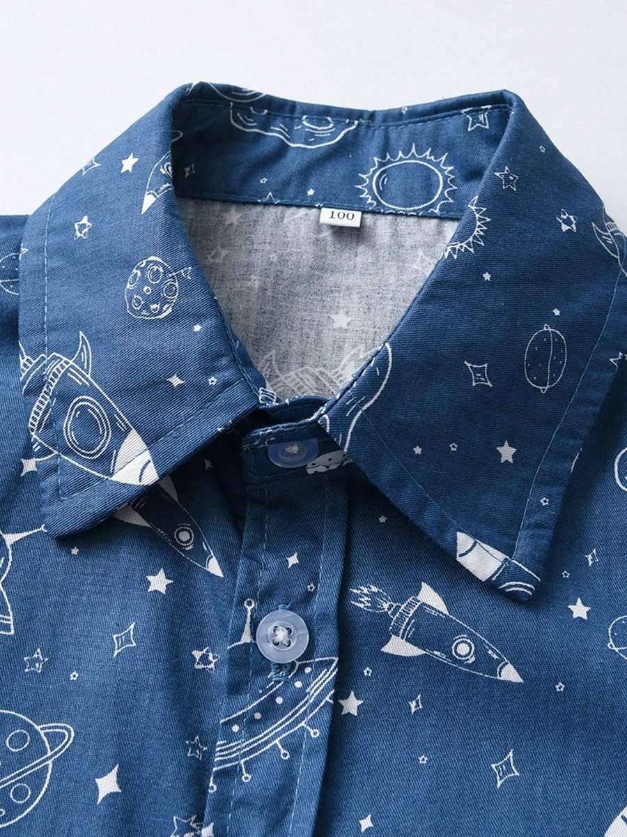 Kids Blue Space Print Long Sleeve Shirt