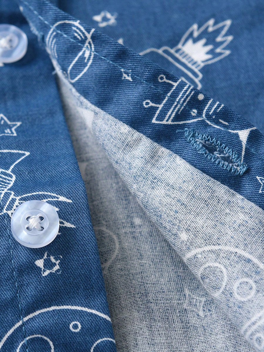 Kids Blue Space Print Long Sleeve Shirt