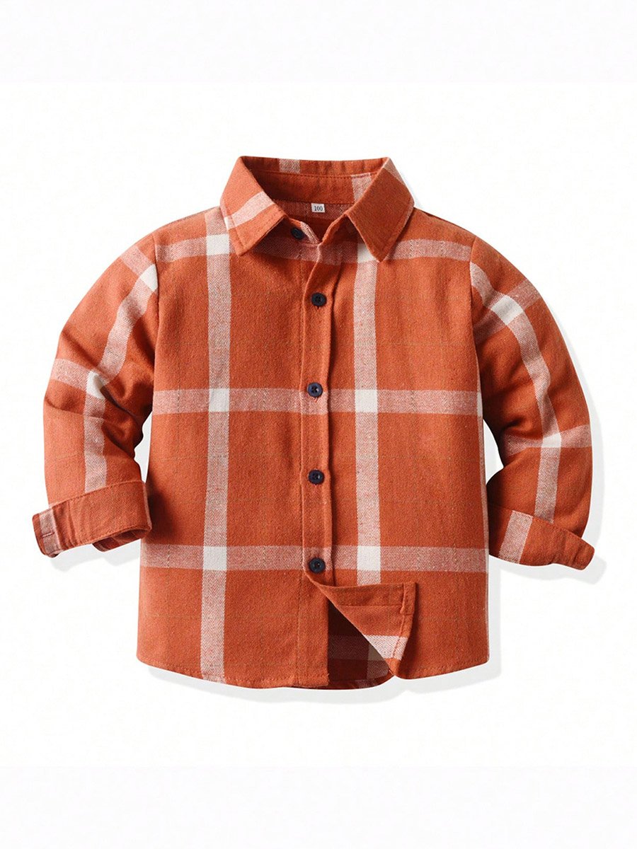 Boys Orange Checked Button Front Shirt