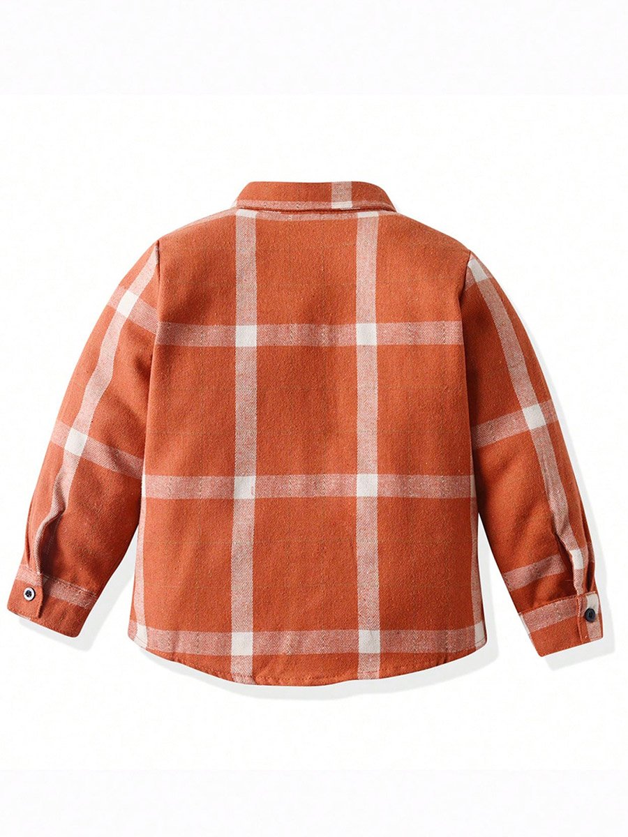 Boys Orange Checked Button Front Shirt