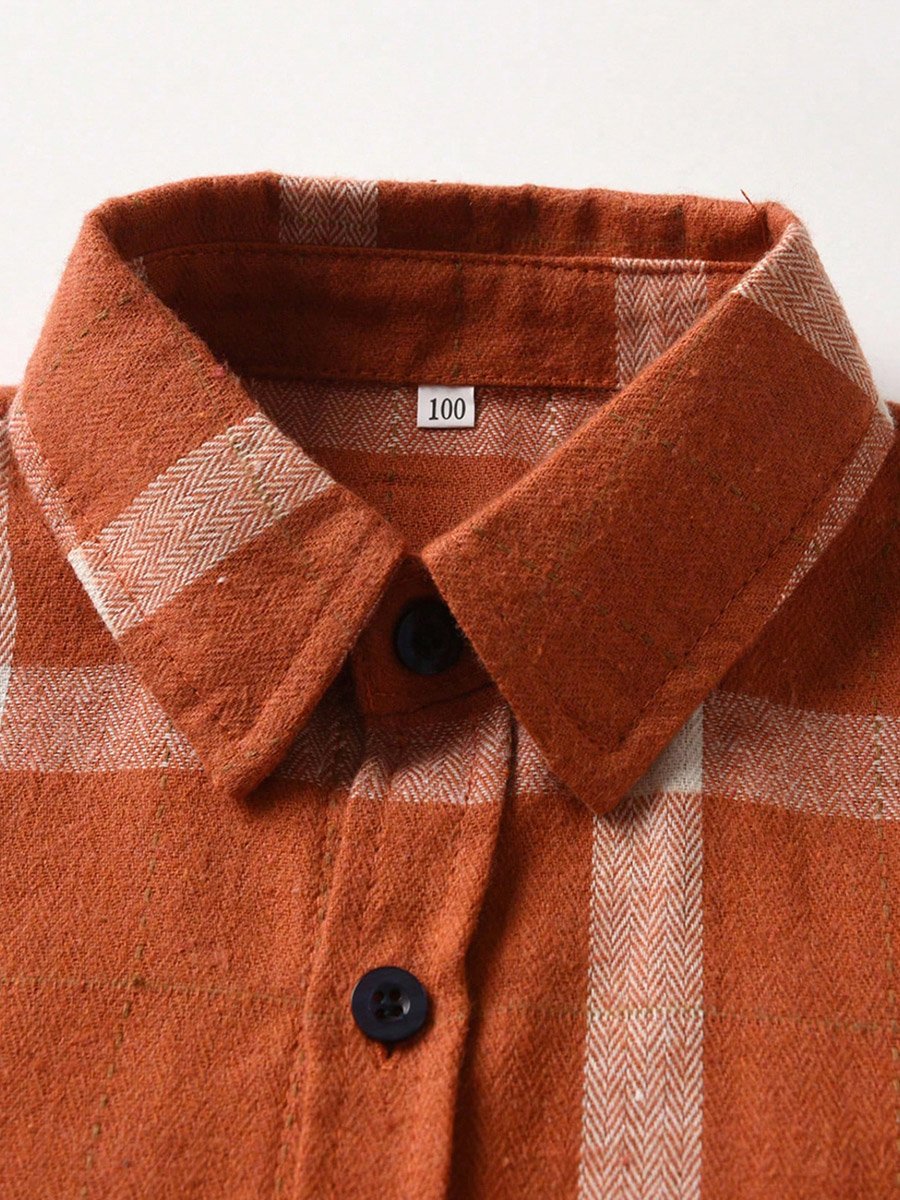 Boys Orange Checked Button Front Shirt