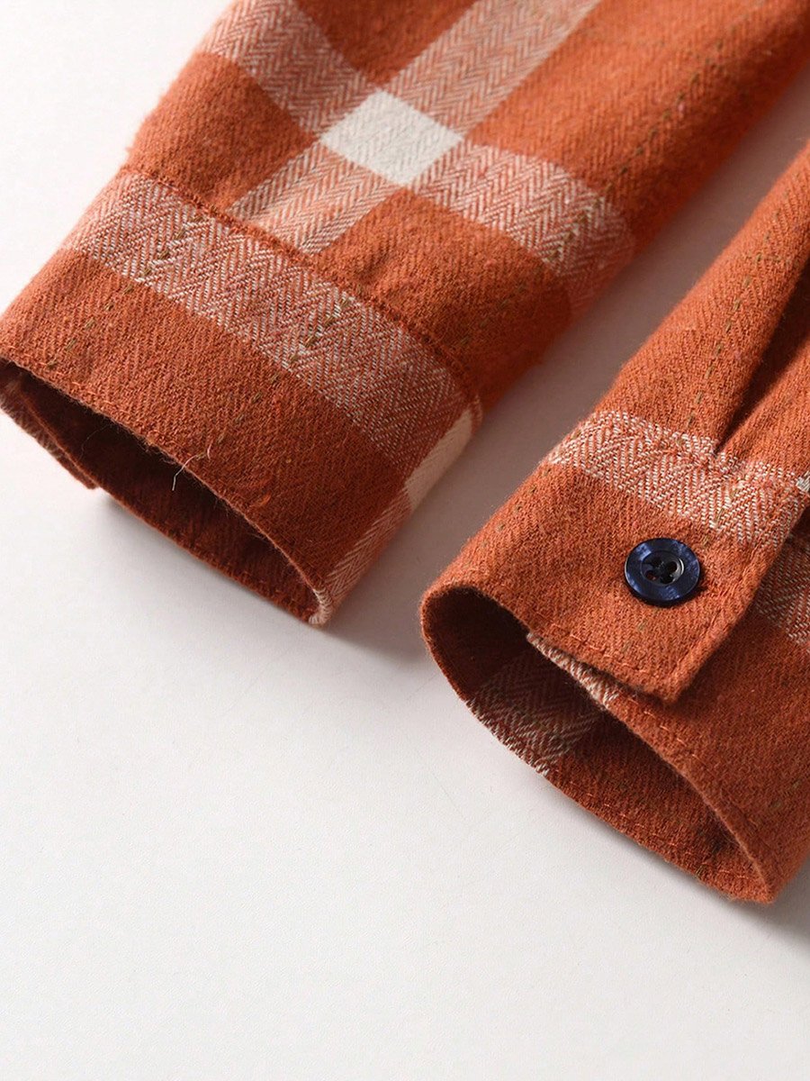 Boys Orange Checked Button Front Shirt