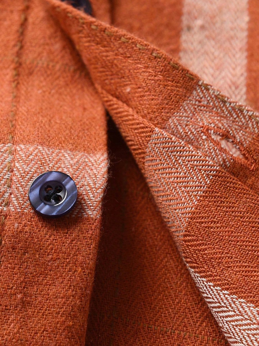 Boys Orange Checked Button Front Shirt