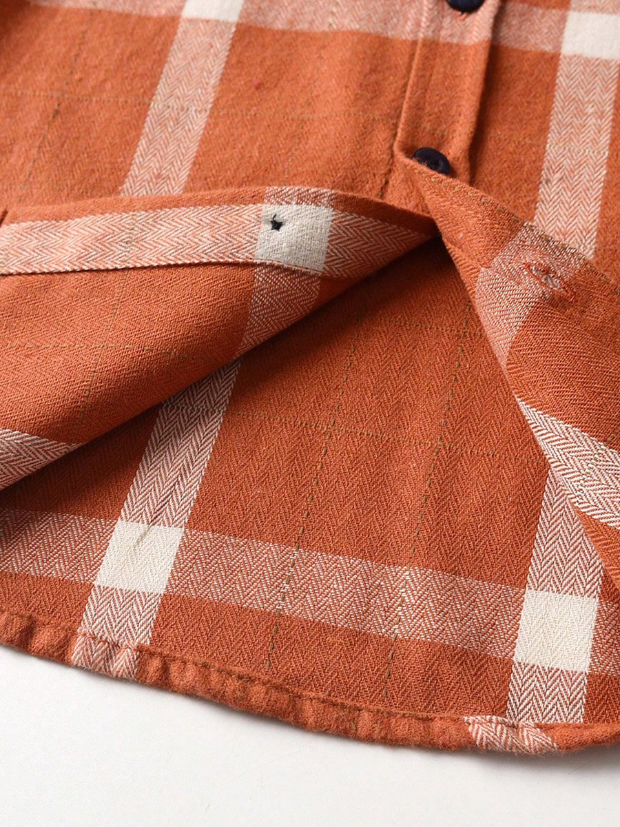Boys Orange Checked Button Front Shirt