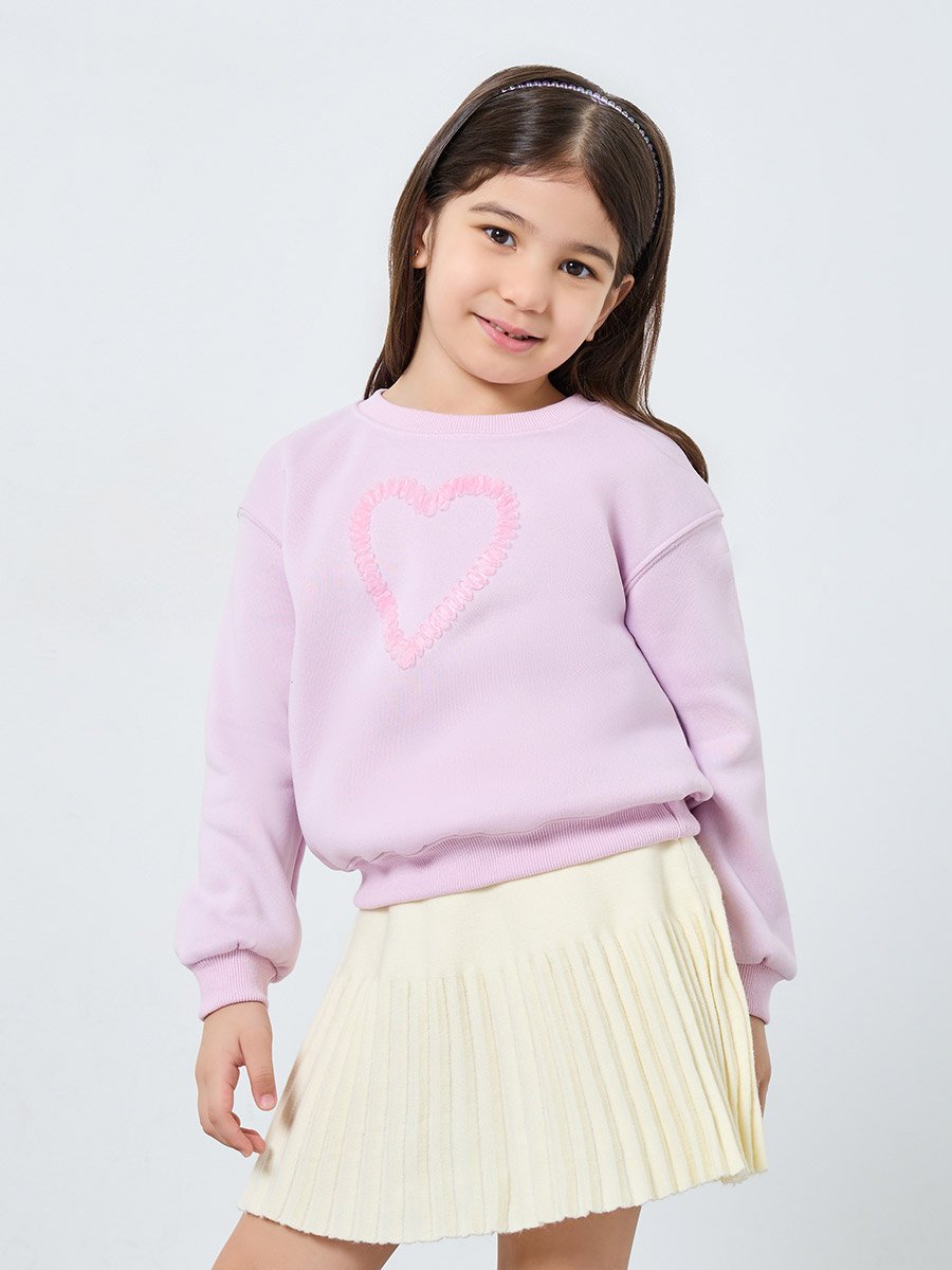 Girls Lilac Heart Ruffle Detail Sweatshirt