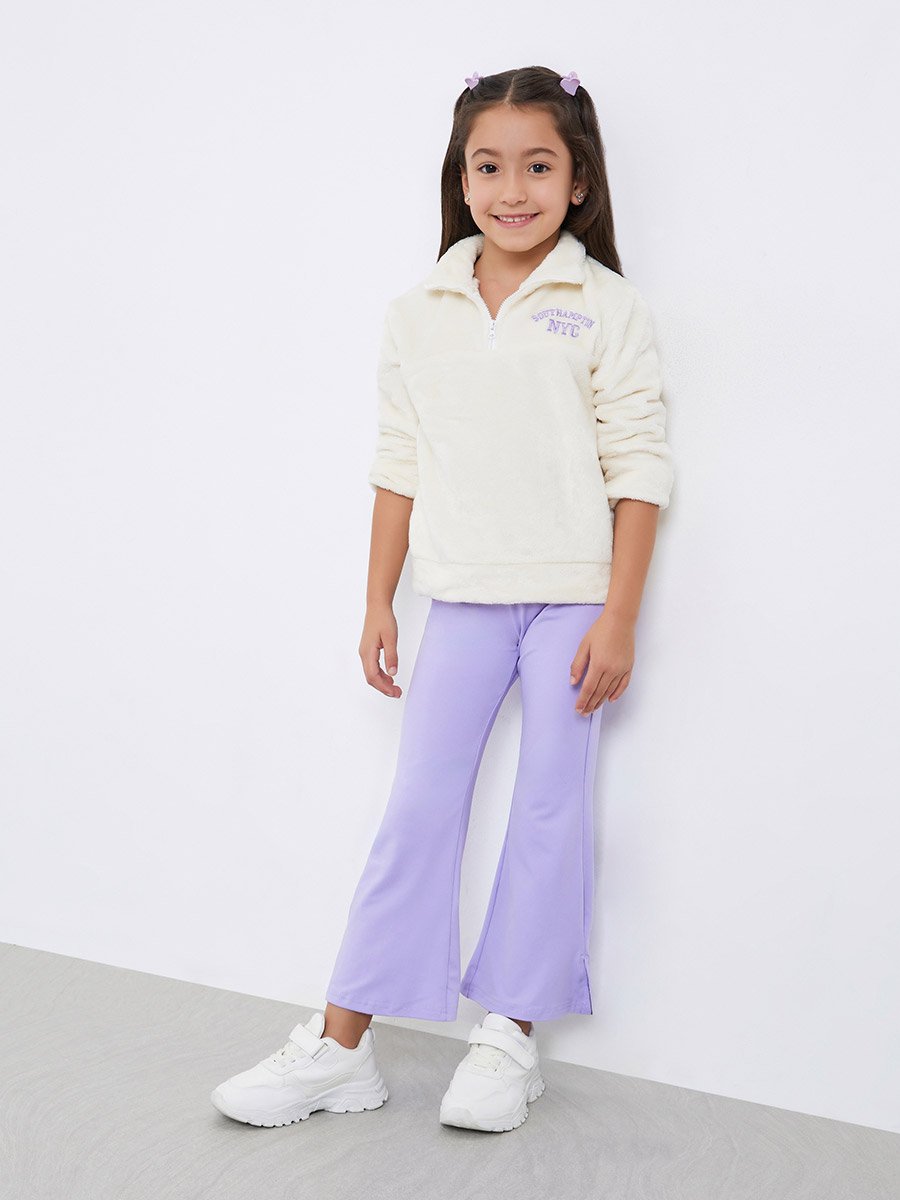 Girls Faux Fur Sweatshirt and Flared Leggings Set