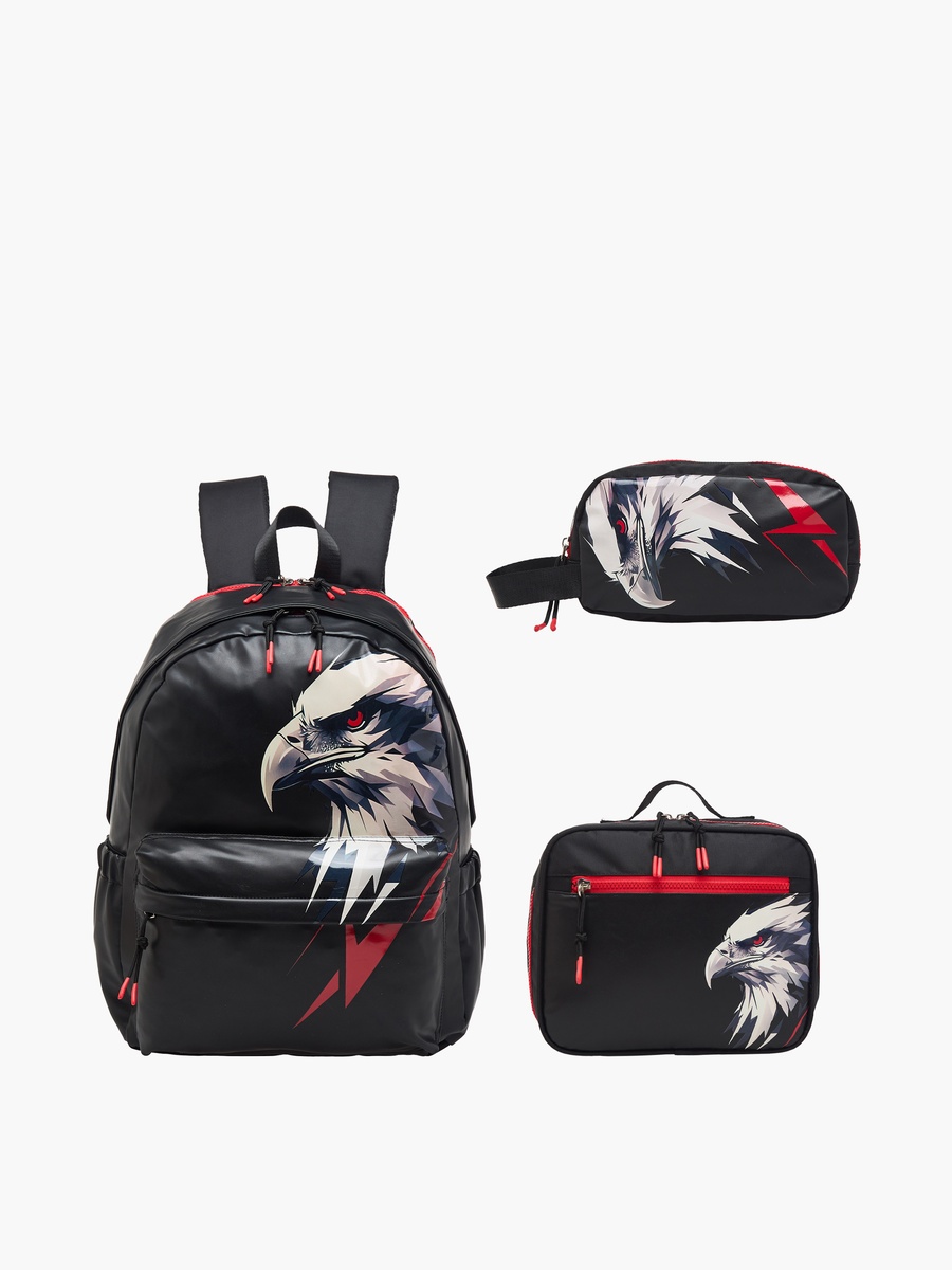 Eagle Print Trolley Backpack with Retractable Handle - 20 inches