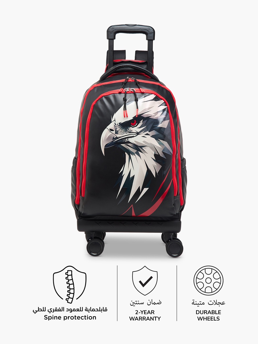 Eagle Print Trolley Backpack with Retractable Handle - 20 inches