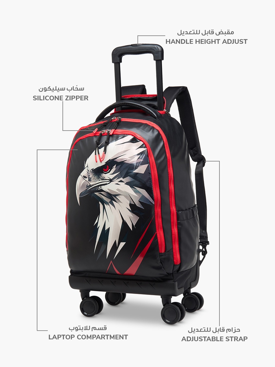 Eagle Print Trolley Backpack with Retractable Handle - 20 inches
