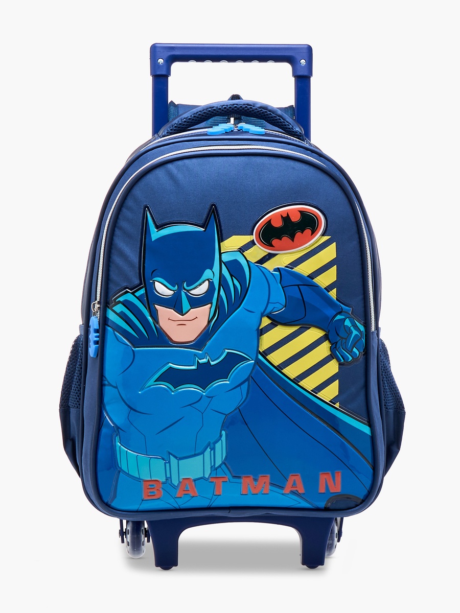Batman Print Trolley Backpack with Retractable Handle and Zip Closure - 16 Inches