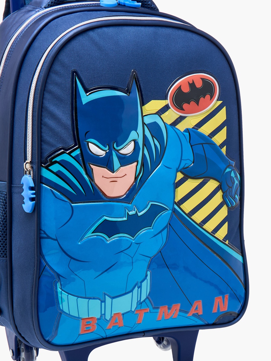 Batman Print Trolley Backpack with Retractable Handle and Zip Closure - 16 Inches