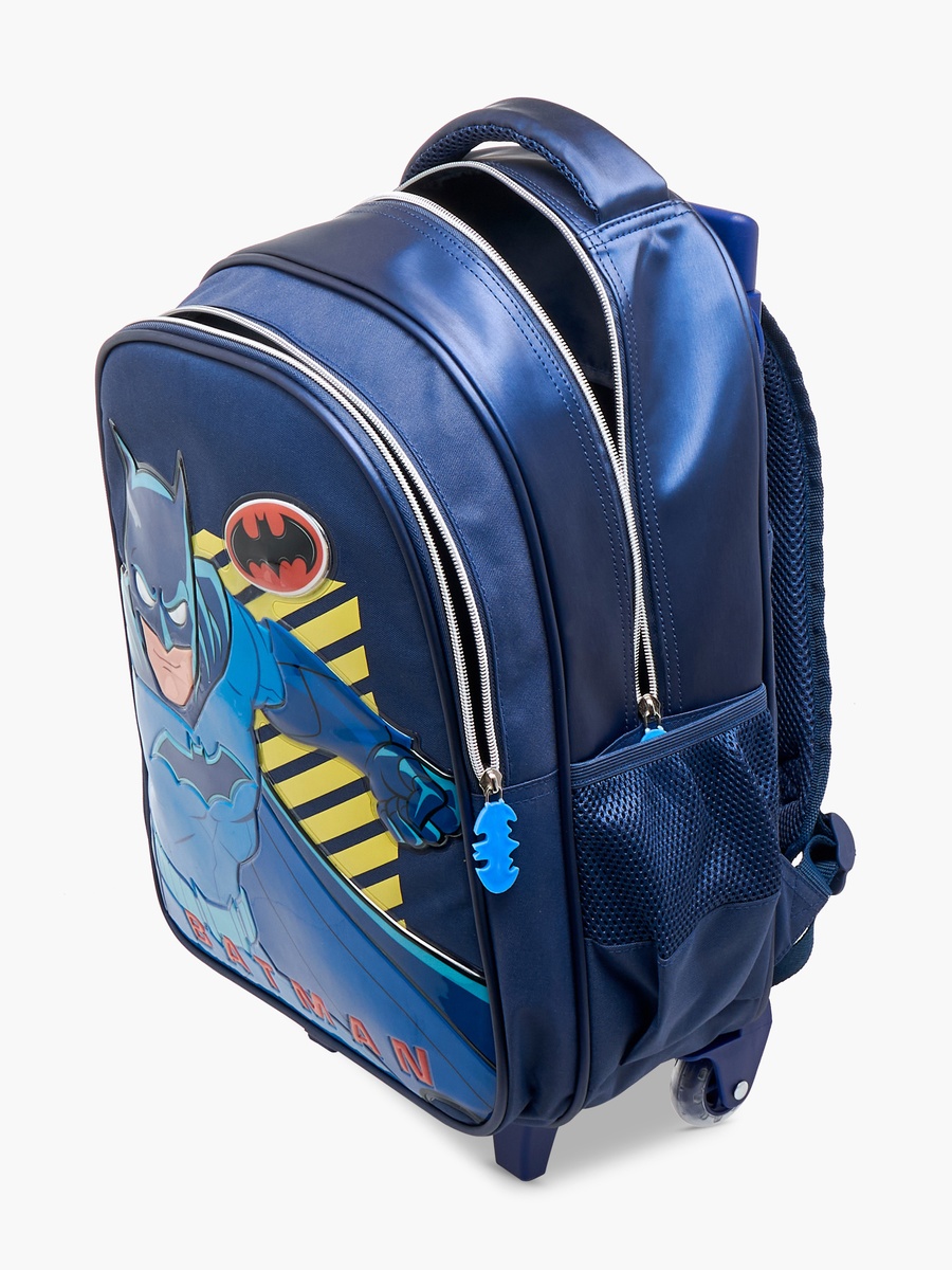 Batman Print Trolley Backpack with Retractable Handle and Zip Closure - 16 Inches
