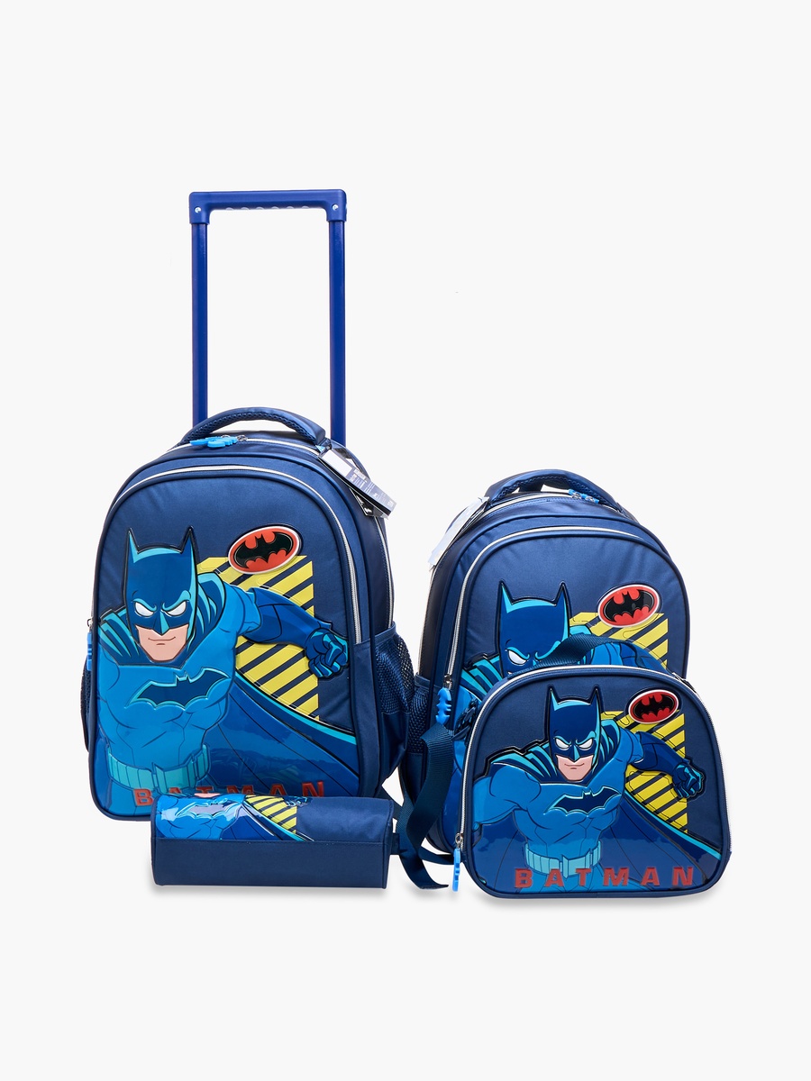Batman Print Trolley Backpack with Retractable Handle and Zip Closure - 16 Inches