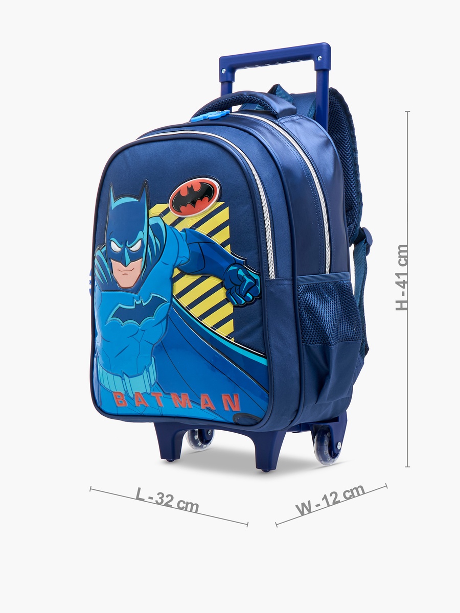 Batman Print Trolley Backpack with Retractable Handle and Zip Closure - 16 Inches