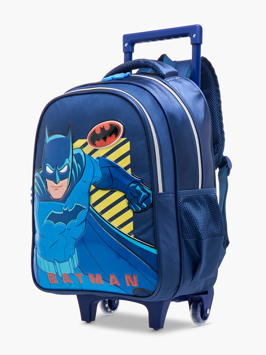 Batman Print Trolley Backpack with Retractable Handle and Zip Closure - 16 Inches