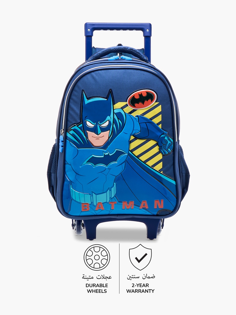 Batman Print Trolley Backpack with Retractable Handle and Zip Closure - 16 Inches