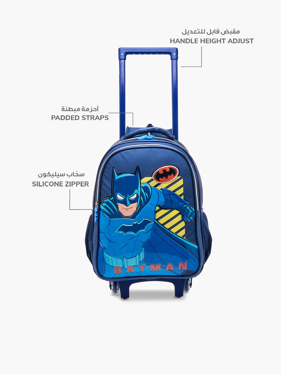 Batman Print Trolley Backpack with Retractable Handle and Zip Closure - 16 Inches
