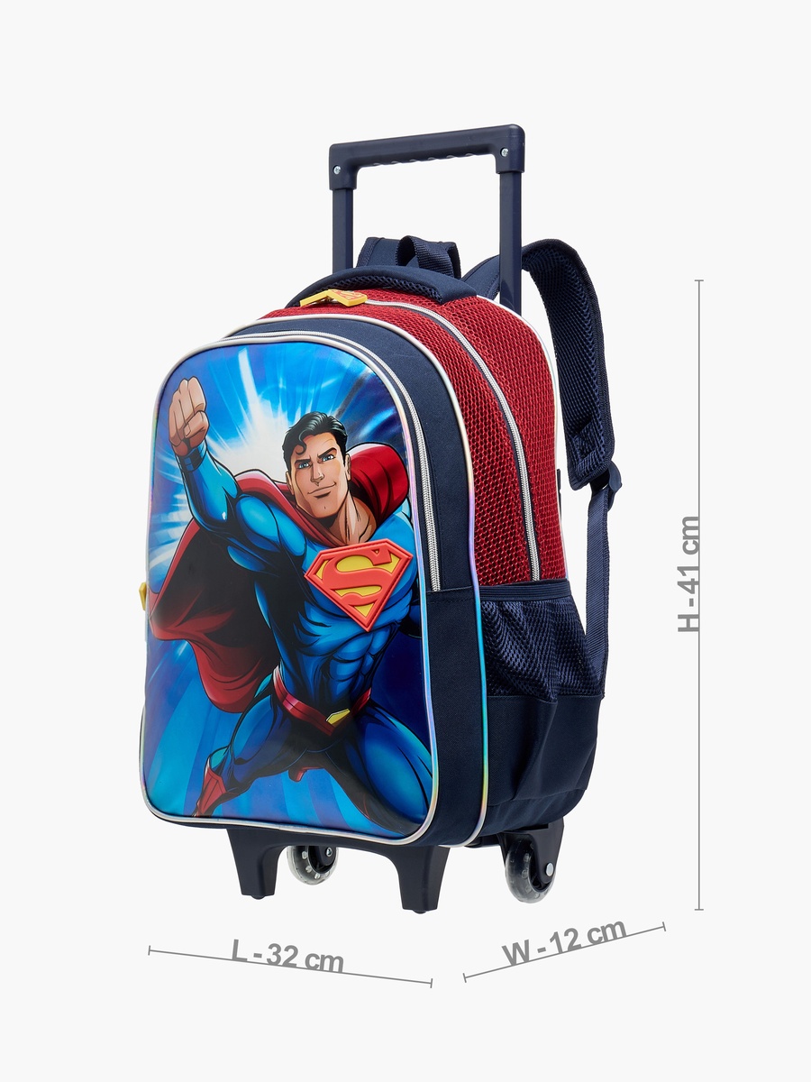 Superman Print Trolley Backpack with Retractable Handle and Zip Closure - 16 Inches